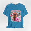 Summer Vibes Cow on Jet Ski T-Shirt | Cute Tropical Floral Beach Design