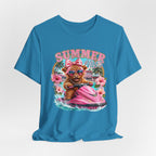 Summer Vibes Cow on Jet Ski T-Shirt | Cute Tropical Floral Beach Design