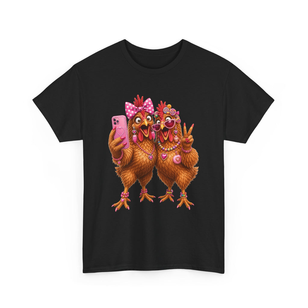 Two Chickens Taking Selfie T-Shirt | Funny Poultry Illustration