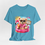 Teddy Bear Pool Float Tee | Summer Bear with Sunglasses and Flamingo