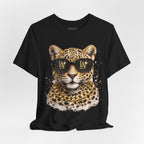 Leopard with Sunglasses Tee | Gold Chain Cheetah Graphic Shirt