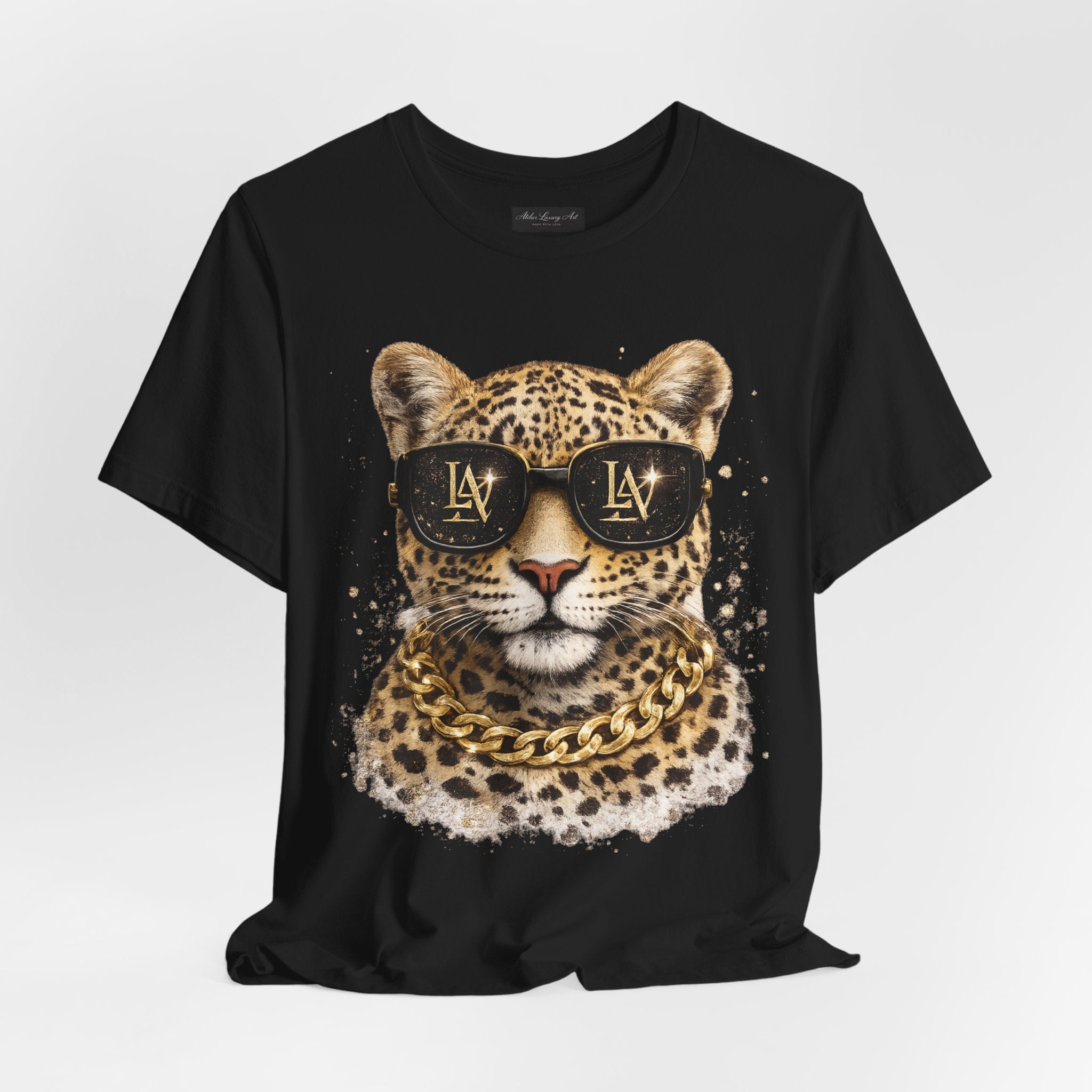 Leopard with Sunglasses Tee | Gold Chain Cheetah Graphic Shirt