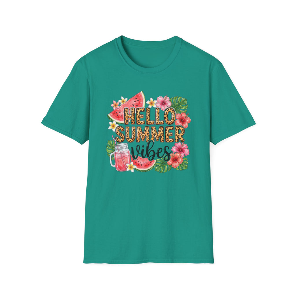 Hello Summer Vibes Watermelon Floral Leopard Print T-Shirt