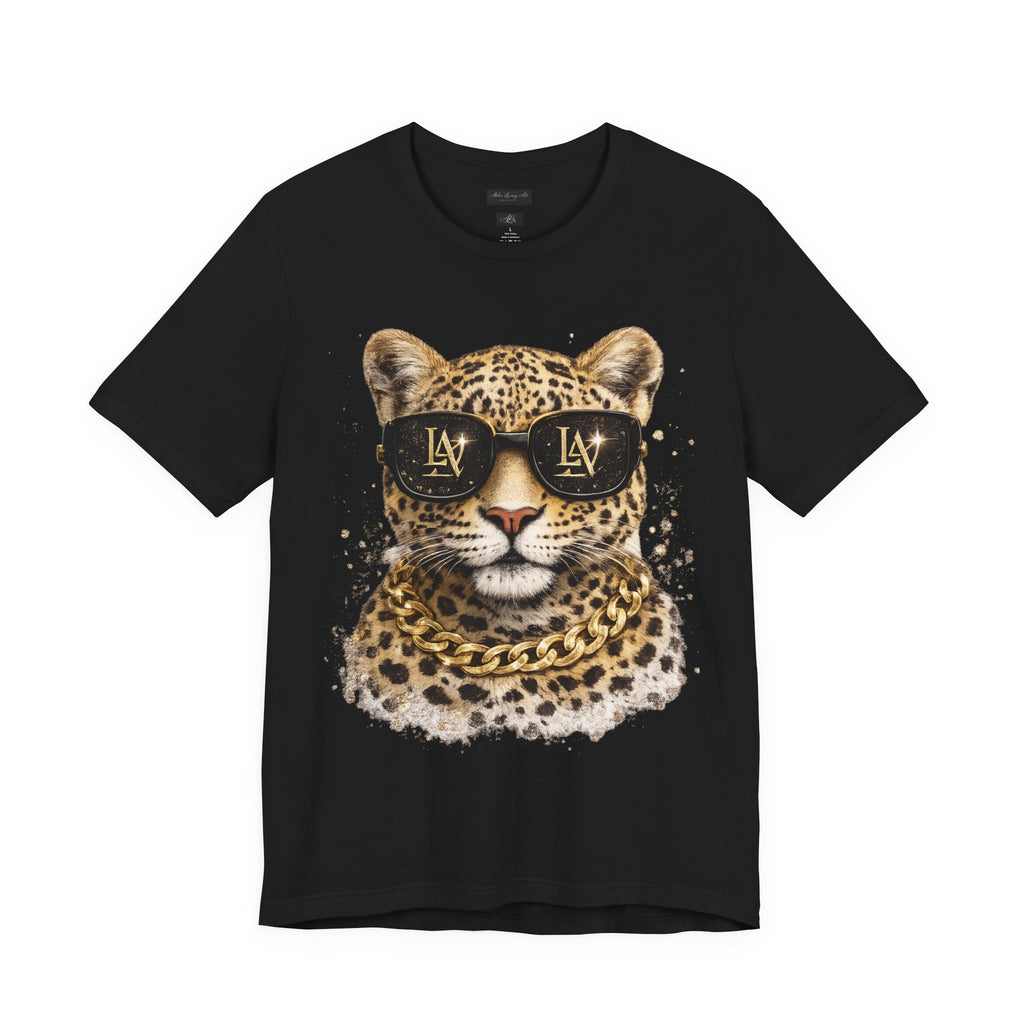 Leopard with Sunglasses Tee | Gold Chain Cheetah Graphic Shirt