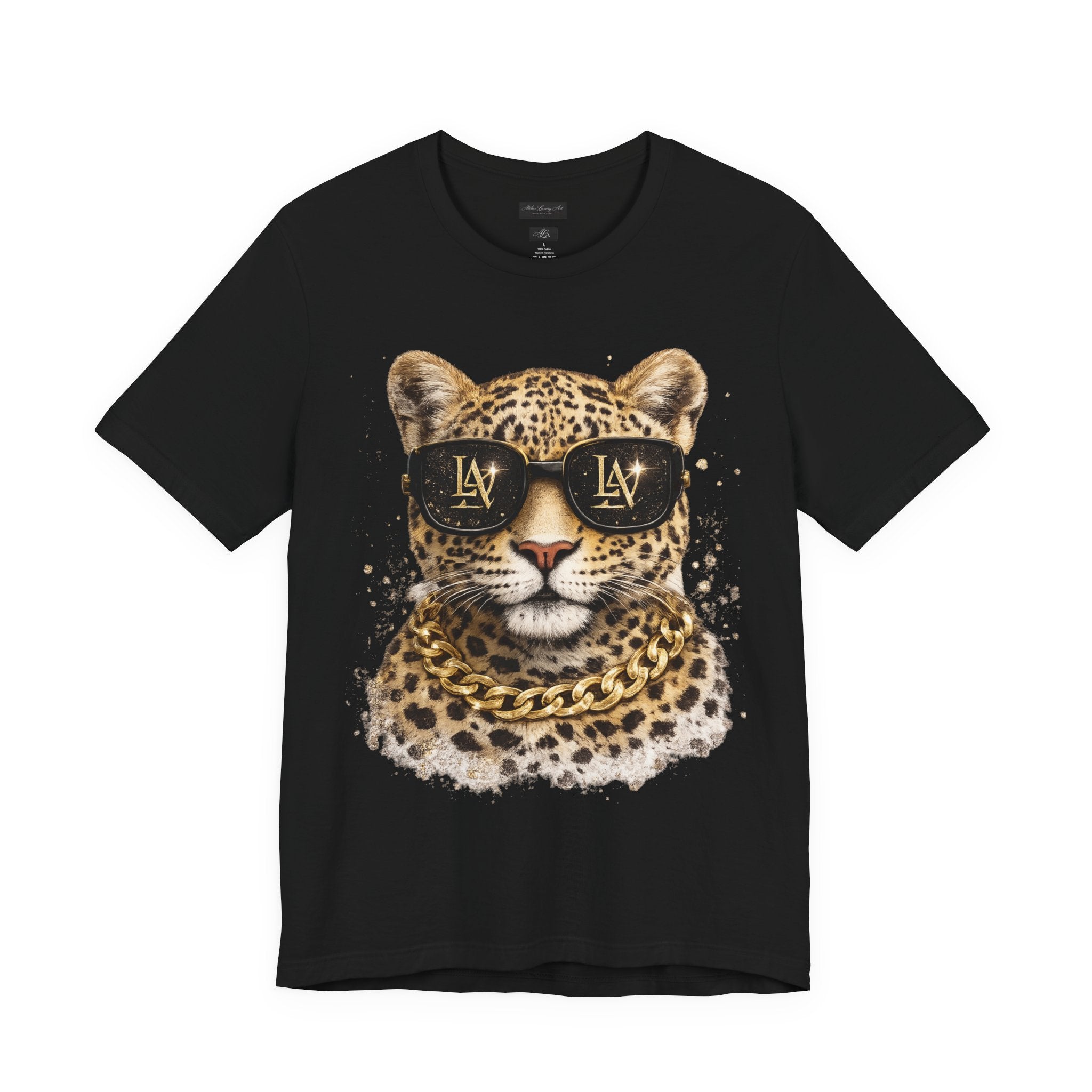 Leopard with Sunglasses Tee | Gold Chain Cheetah Graphic Shirt