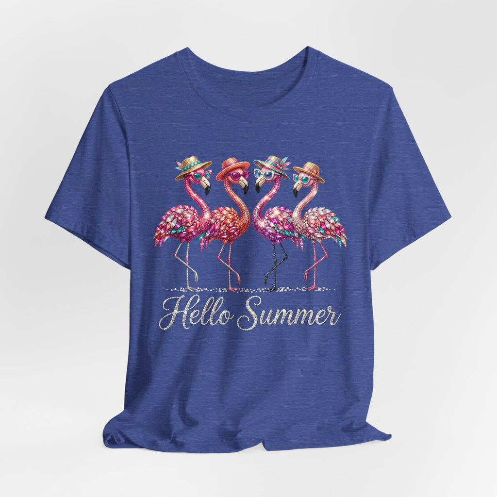 Hello Summer Flamingos T-Shirt | Pink Flamingo Beach Graphic Tee