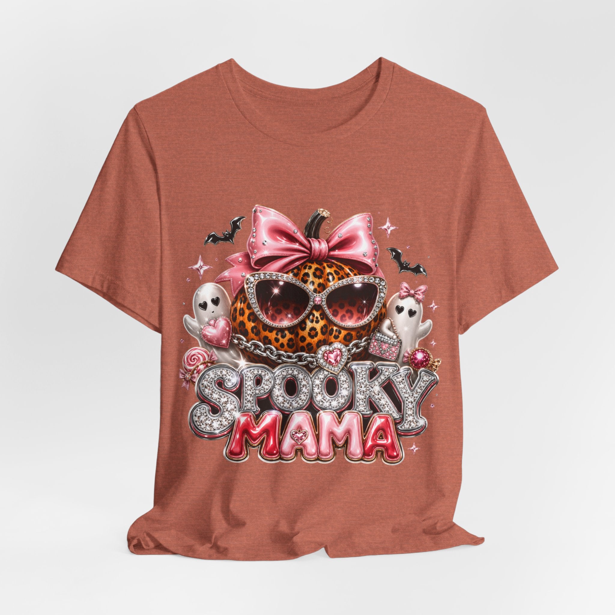 Spooky Mama T-Shirt — Cute Halloween Leopard Pumpkin Graphic Tee for Moms