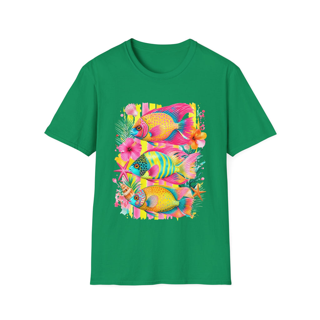 T-shirt Poisson tropical coloré | Illustration Néon Hibiscus Plage