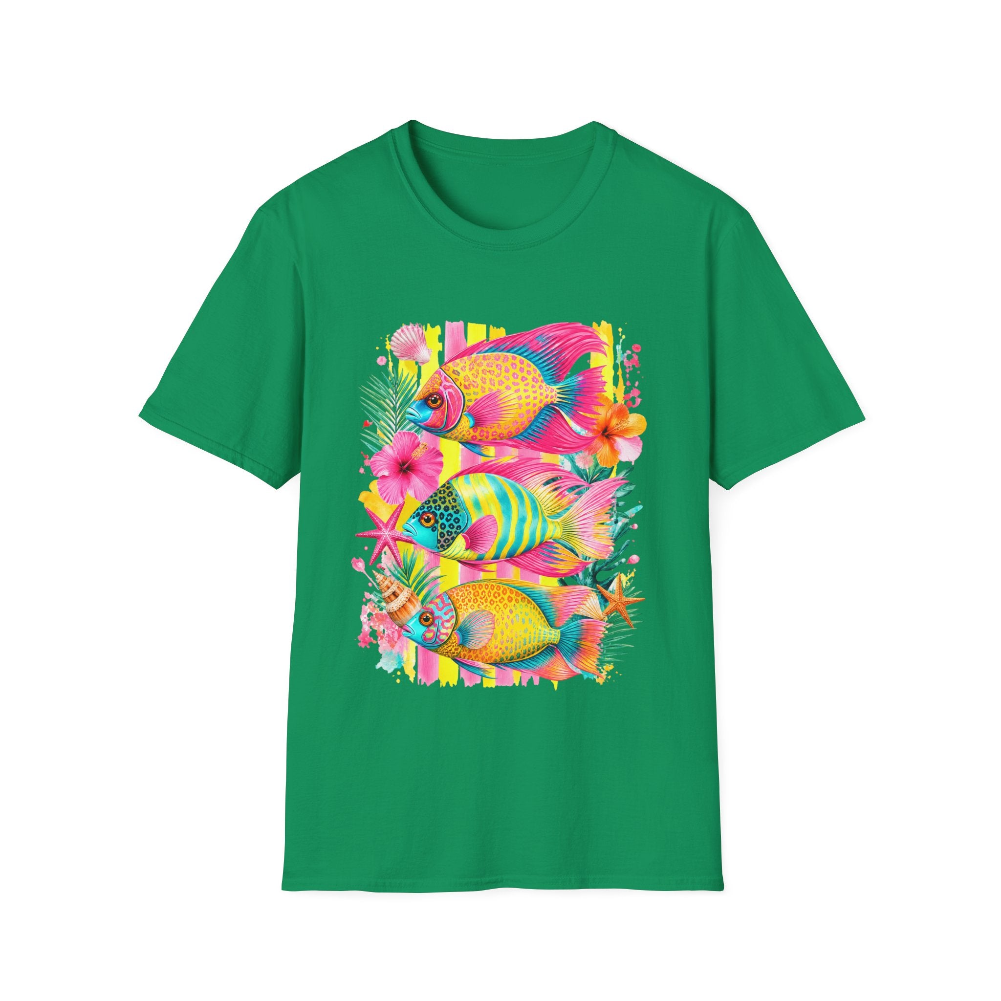 T-shirt Poisson tropical coloré | Illustration Néon Hibiscus Plage