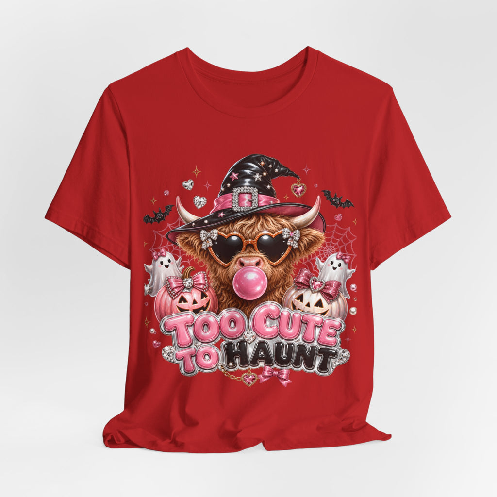 Halloween Cow T-Shirt — "Too Cute to Haunt" Cute Witch Cow Graphic Tee
