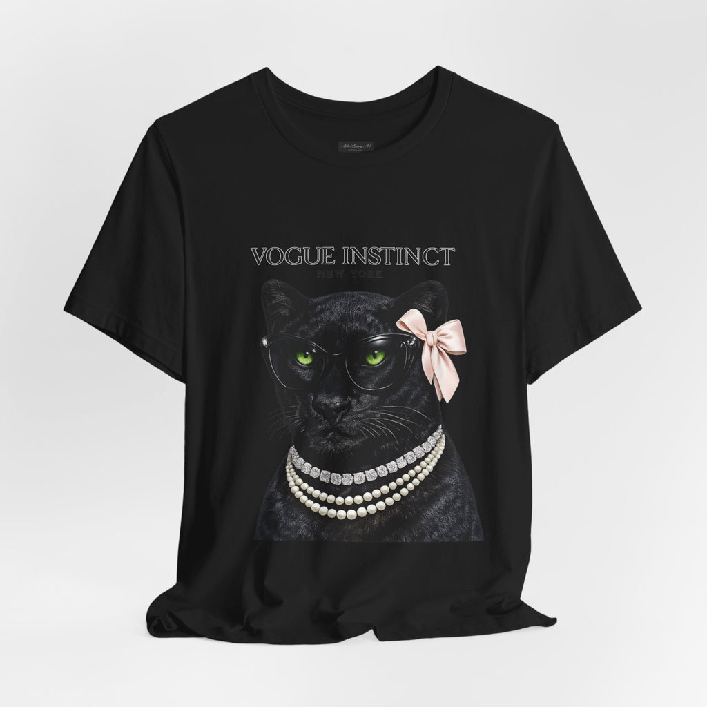Vogue Instinct Black Cat with Pearls Tee | Fashion Cat T-Shirt