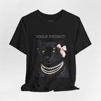 Vogue Instinct Black Cat with Pearls Tee | Fashion Cat T-Shirt