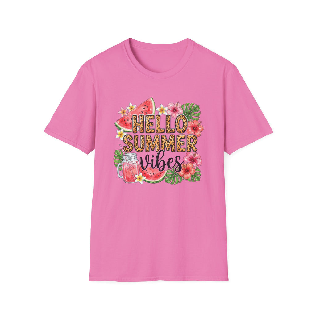 Hello Summer Vibes Watermelon Floral Leopard Print T-Shirt