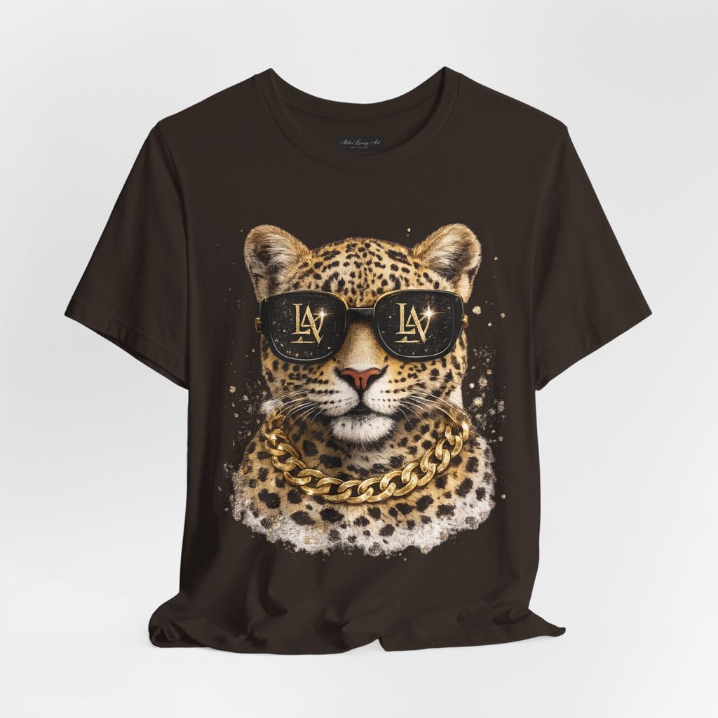 Leopard with Sunglasses Tee | Gold Chain Cheetah Graphic Shirt