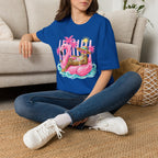 Leopard Cat on Flamingo Float T-Shirt | Tropical Palm Beach Summer Vibes