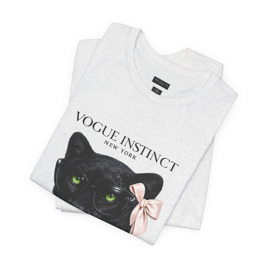 Vogue Instinct Black Cat with Pearls Tee | Fashion Cat T-Shirt
