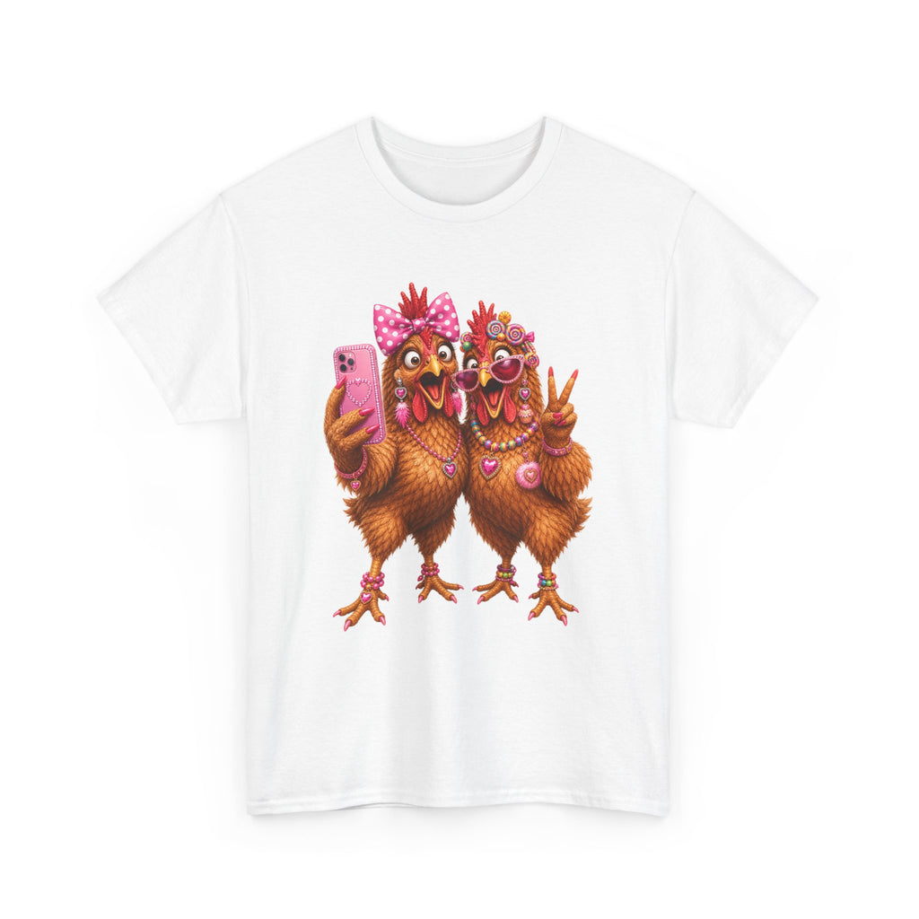 Two Chickens Taking Selfie T-Shirt | Funny Poultry Illustration