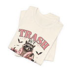 Trash But Luxury Raccoon Tee — Halloween Graphic T-Shirt with Pumpkins & Bats