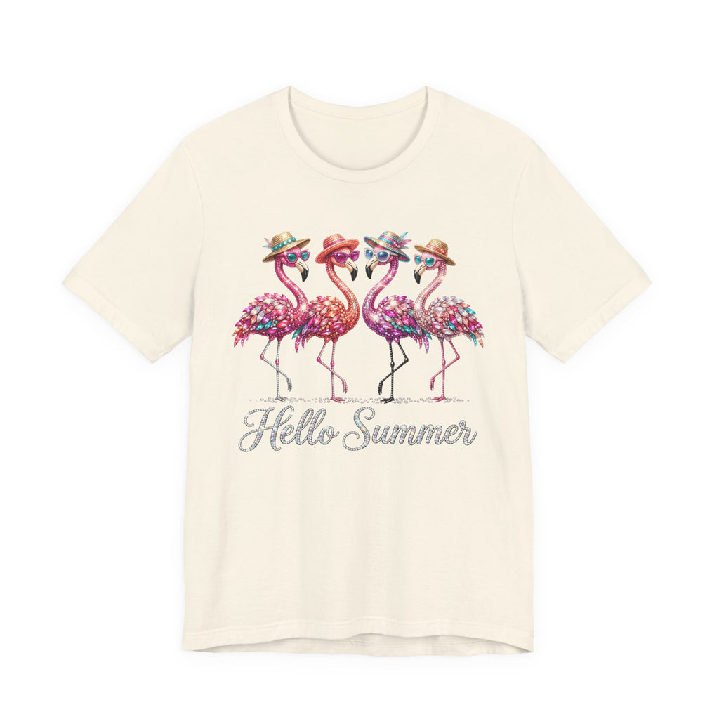 Hello Summer Flamingos T-Shirt | Pink Flamingo Beach Graphic Tee