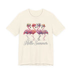 Hello Summer Flamingos T-Shirt | Pink Flamingo Beach Graphic Tee
