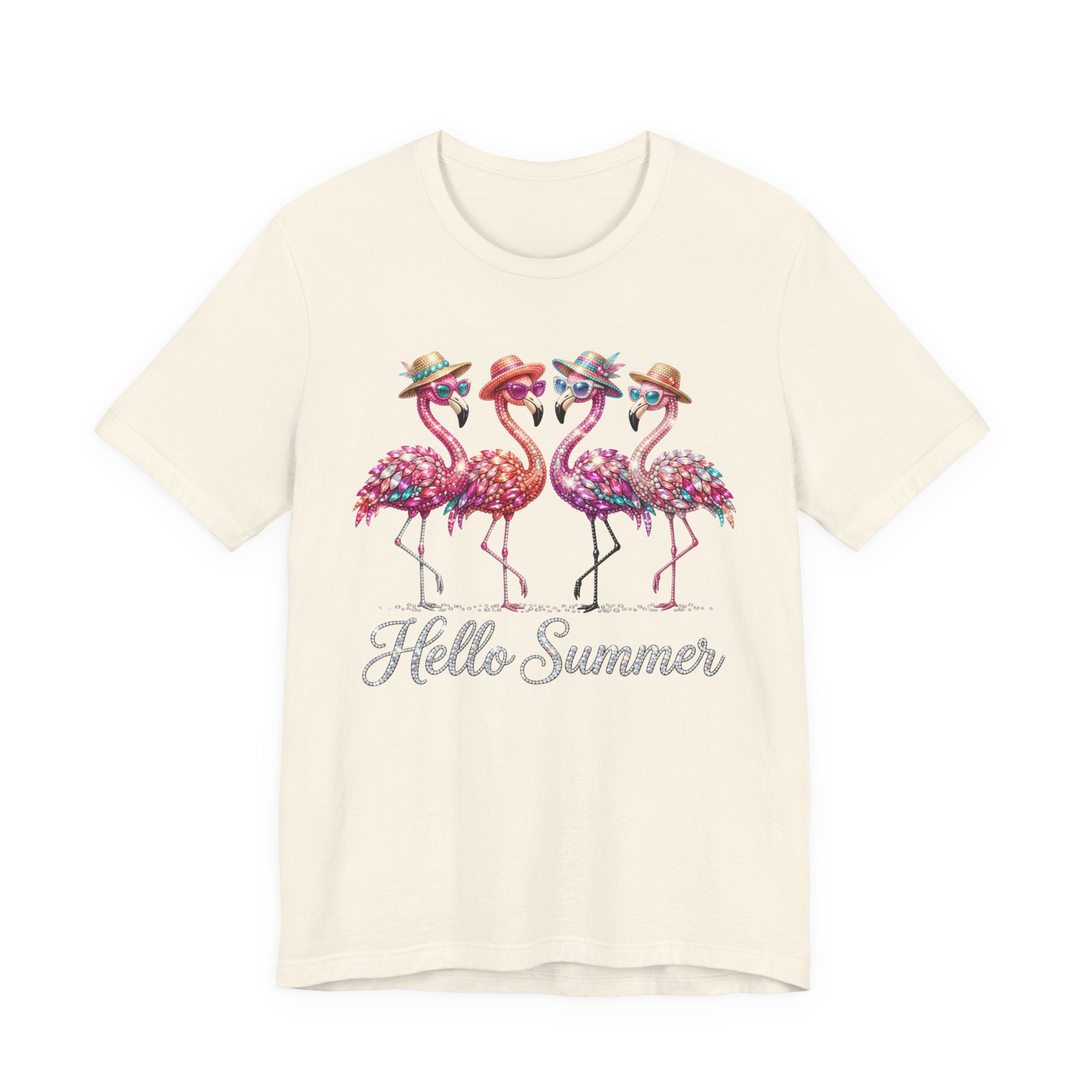 Hello Summer Flamingos T-Shirt | Pink Flamingo Beach Graphic Tee