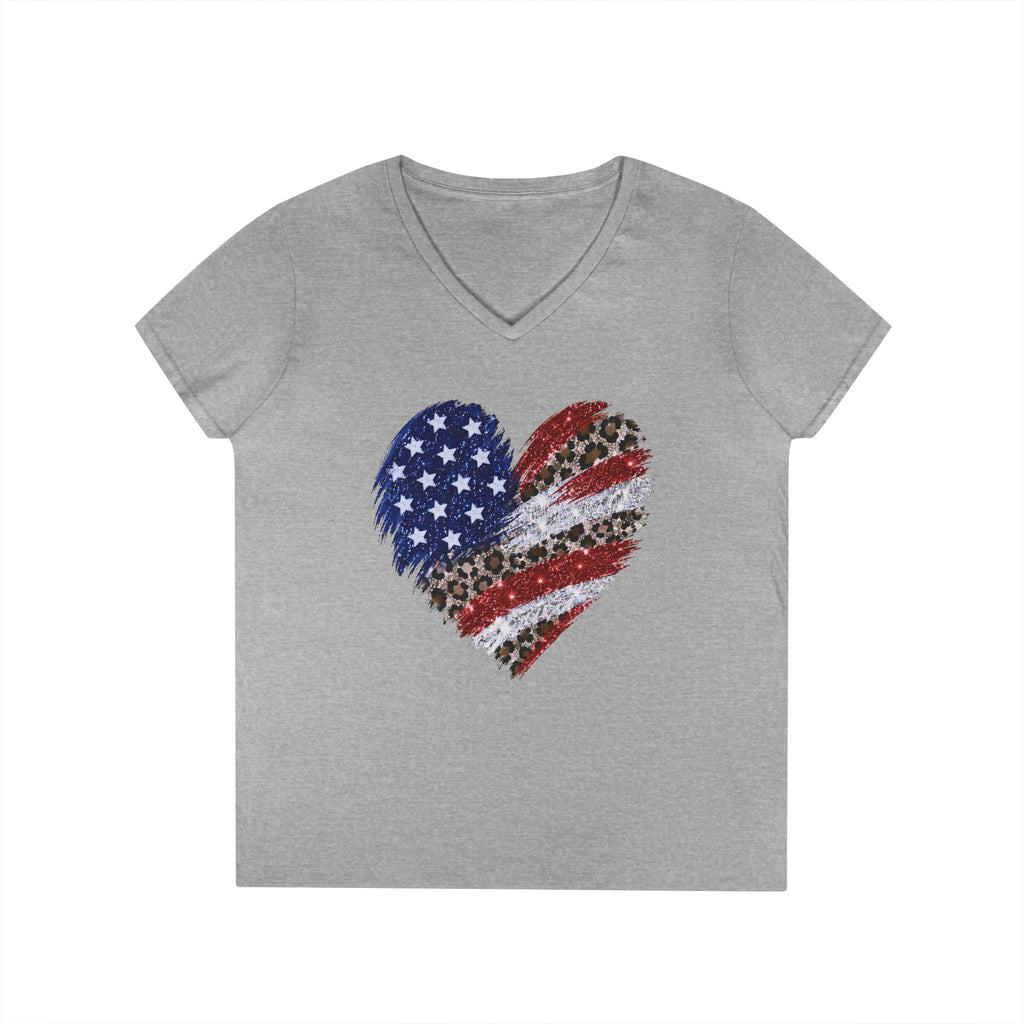 American Flag Leopard Heart T-Shirt | V-Neck Patriotic Tee