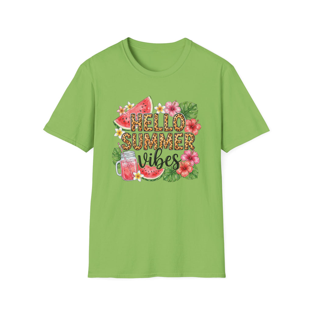 Hello Summer Vibes Watermelon Floral Leopard Print T-Shirt