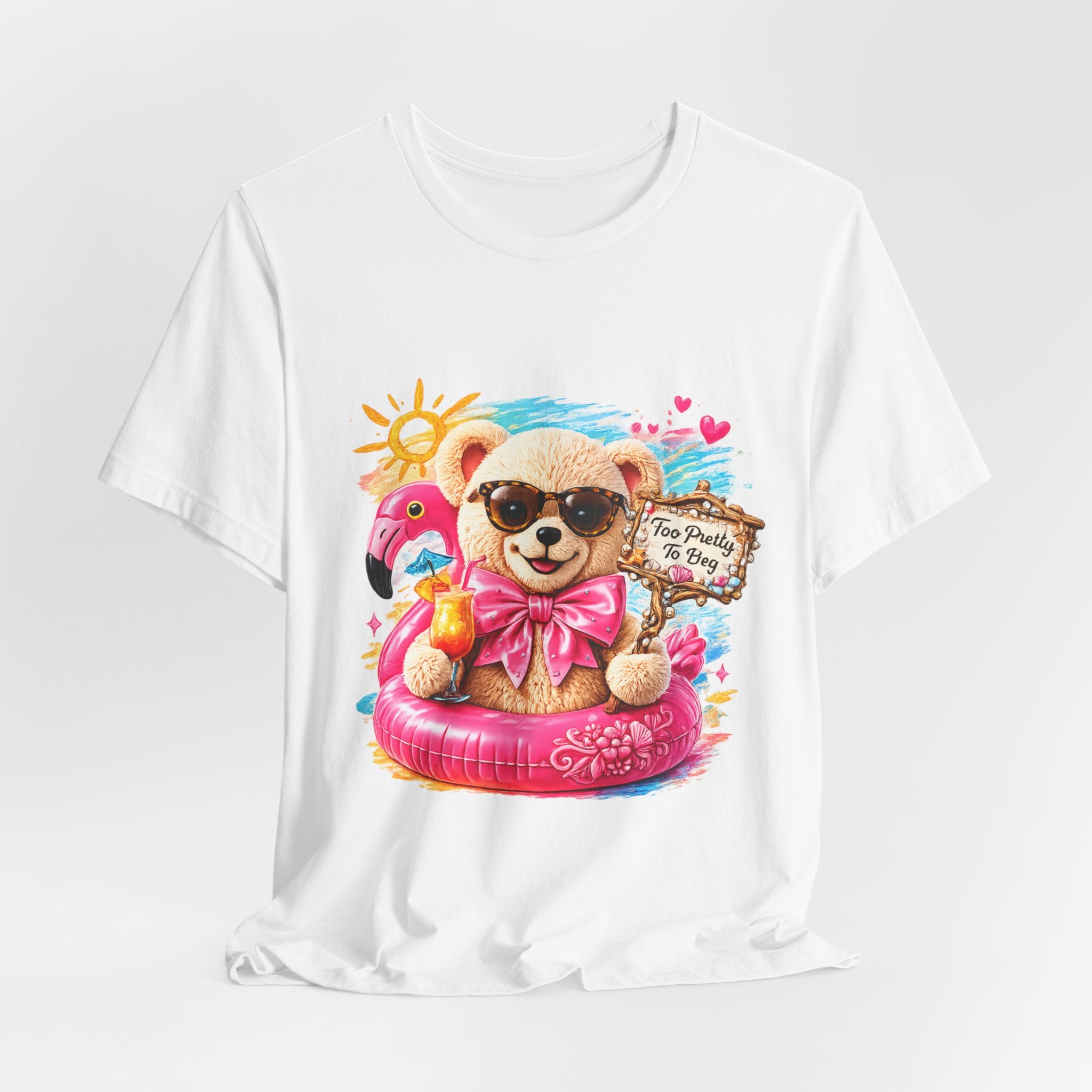 Teddy Bear Pool Float Tee | Summer Bear with Sunglasses and Flamingo