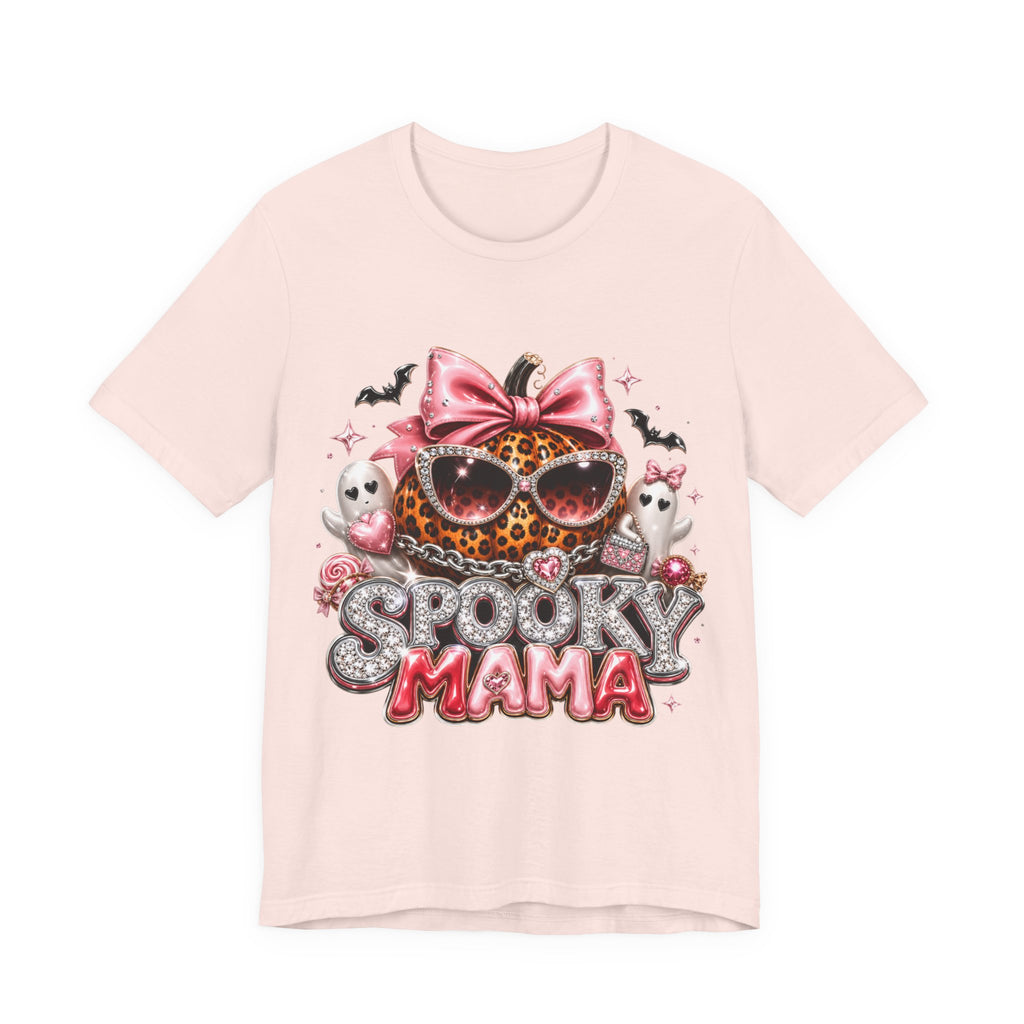Spooky Mama T-Shirt — Cute Halloween Leopard Pumpkin Graphic Tee for Moms