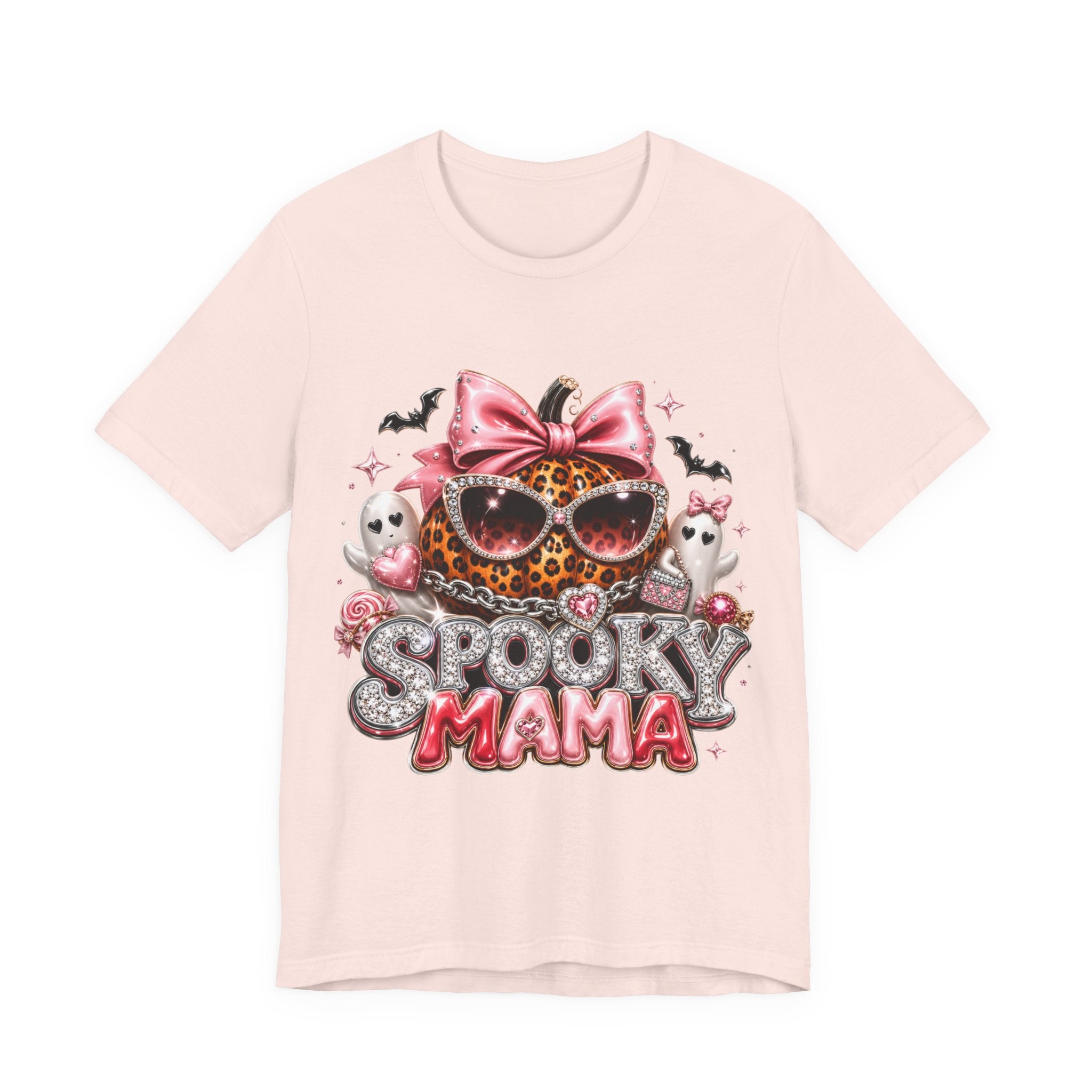 Spooky Mama T-Shirt — Cute Halloween Leopard Pumpkin Graphic Tee for Moms