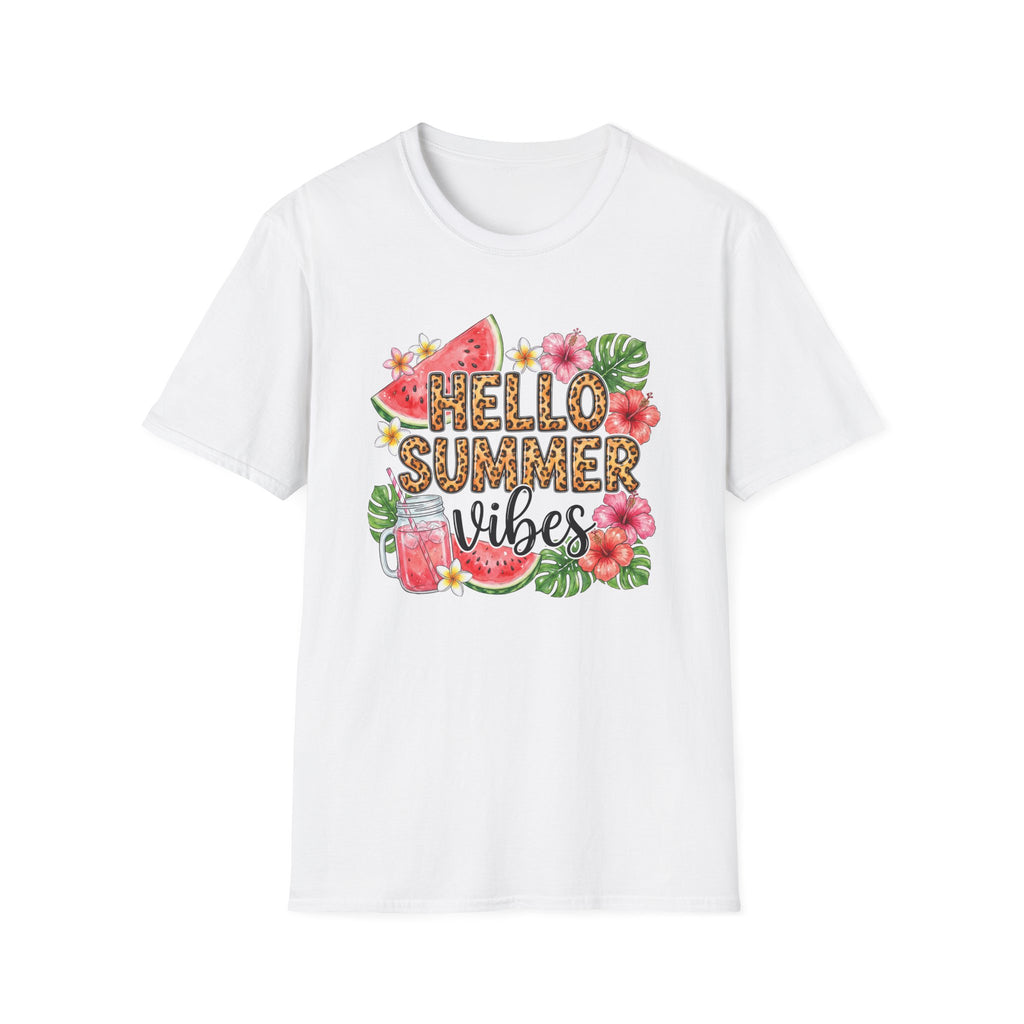 Hello Summer Vibes Watermelon Floral Leopard Print T-Shirt
