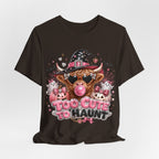 Halloween Cow T-Shirt — "Too Cute to Haunt" Cute Witch Cow Graphic Tee