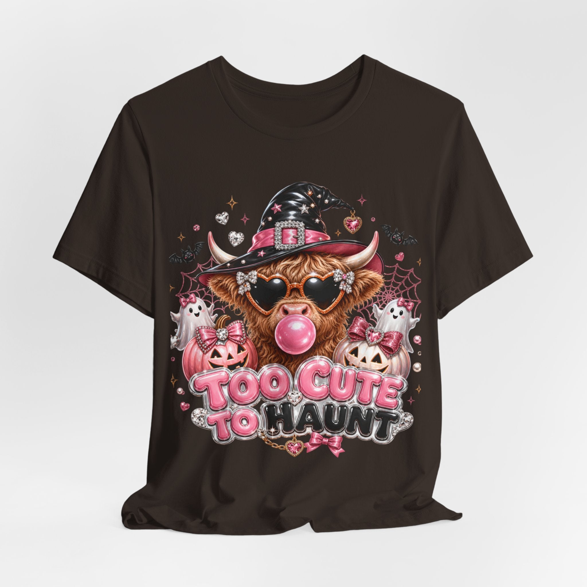 Halloween Cow T-Shirt — "Too Cute to Haunt" Cute Witch Cow Graphic Tee