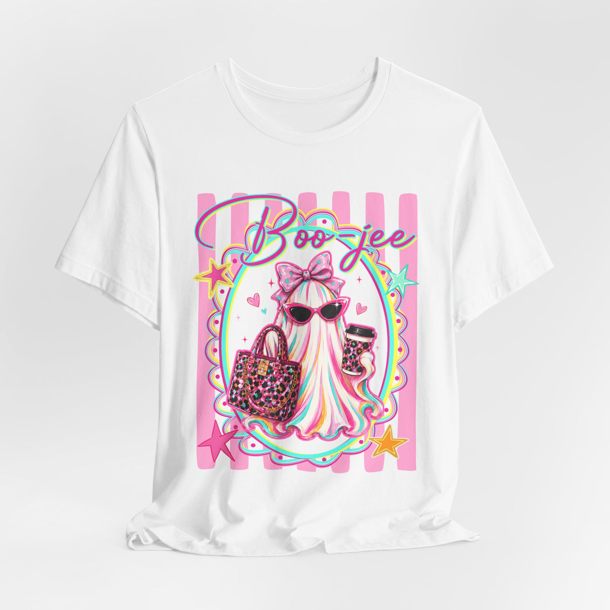 Boo-Jee Ghost Tee — Kawaii Fashion Ghost Graphic T-Shirt with Purse & Coffee