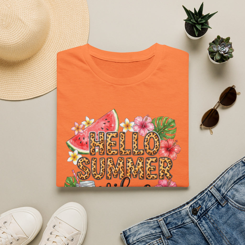 Hello Summer Vibes Watermelon Floral Leopard Print T-Shirt