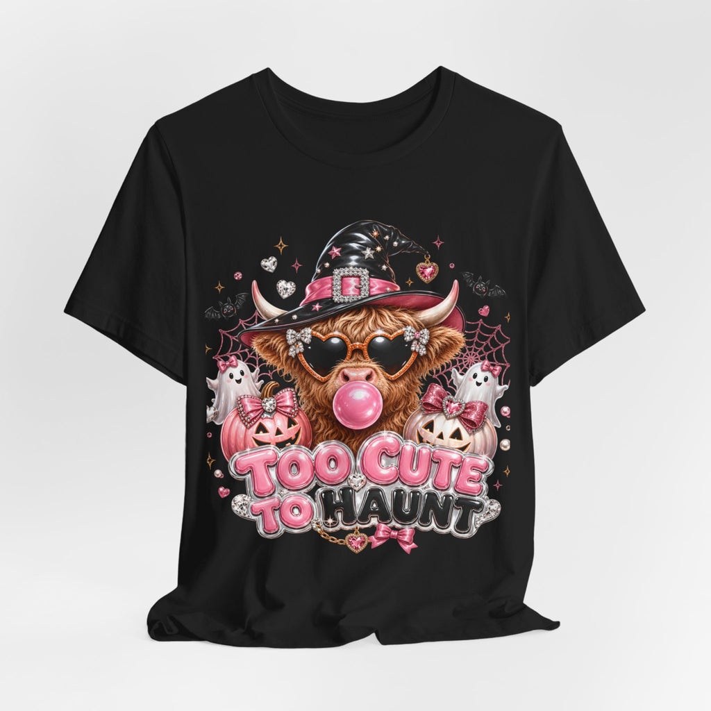 Halloween Cow T-Shirt — "Too Cute to Haunt" Cute Witch Cow Graphic Tee