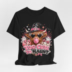 Halloween Cow T-Shirt — "Too Cute to Haunt" Cute Witch Cow Graphic Tee