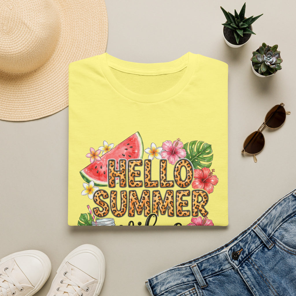 Hello Summer Vibes Watermelon Floral Leopard Print T-Shirt