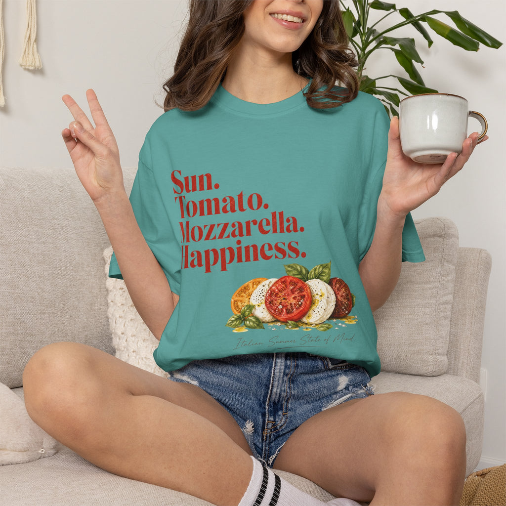 Caprese Salad T-Shirt — Sun. Tomato. Mozzarella. Happiness. Graphic Tee