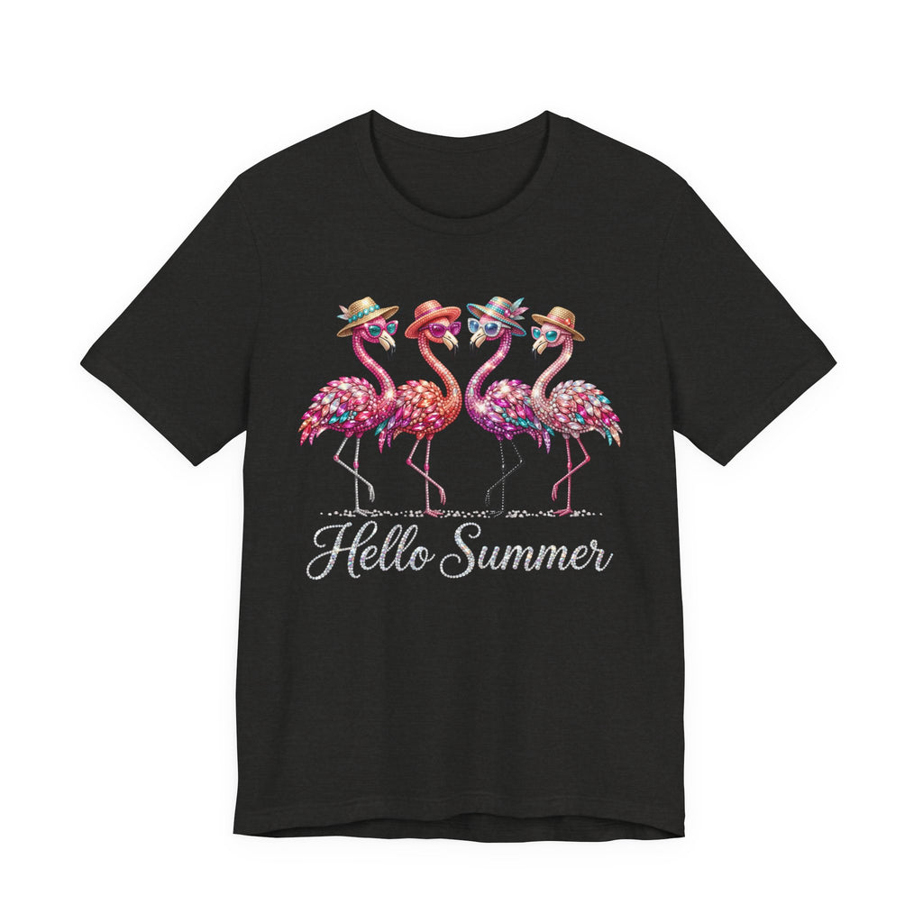 Hello Summer Flamingos T-Shirt | Pink Flamingo Beach Graphic Tee