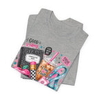 Teacher Good Vibes Cute Pastel Sticker Collage T-Shirt | Coffee, Headphones, Journal | Back to School