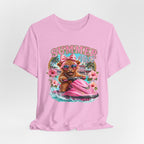 Summer Vibes Cow on Jet Ski T-Shirt | Cute Tropical Floral Beach Design