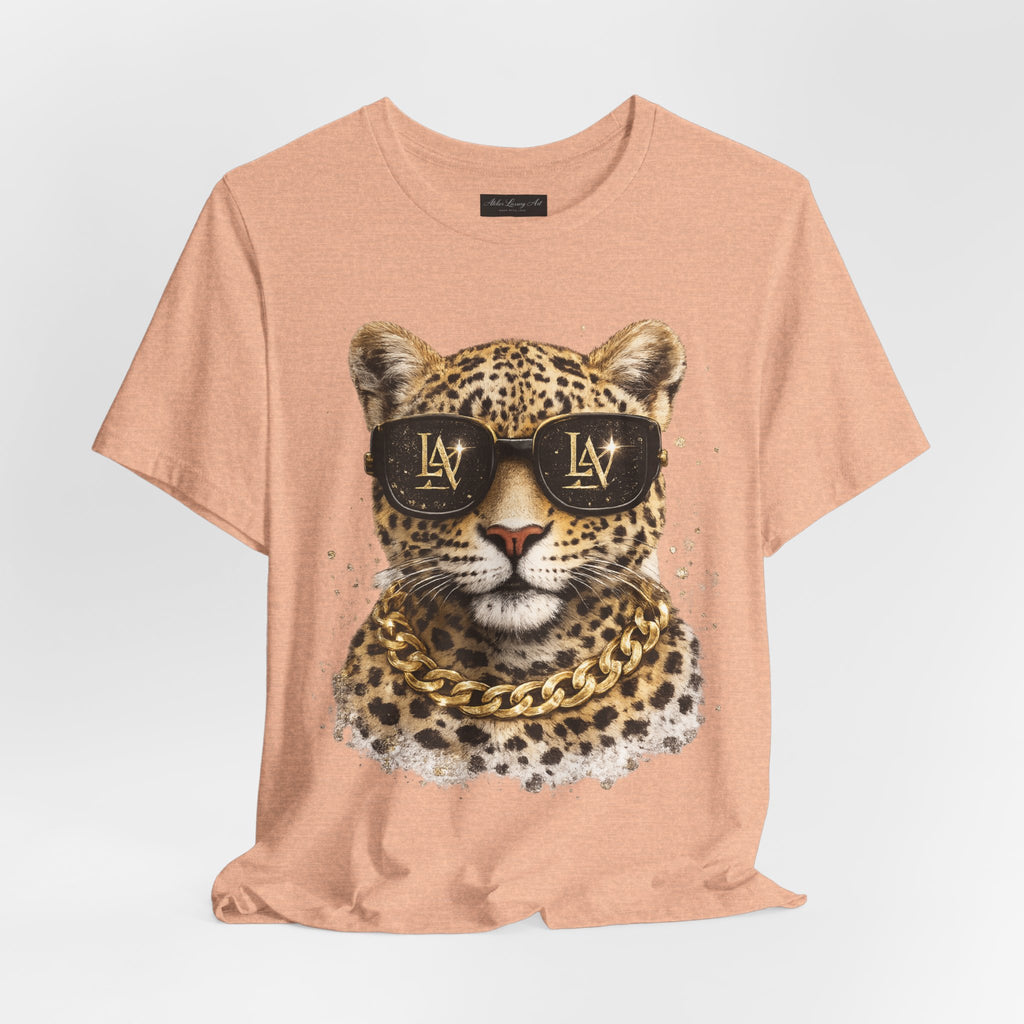 Leopard with Sunglasses Tee | Gold Chain Cheetah Graphic Shirt