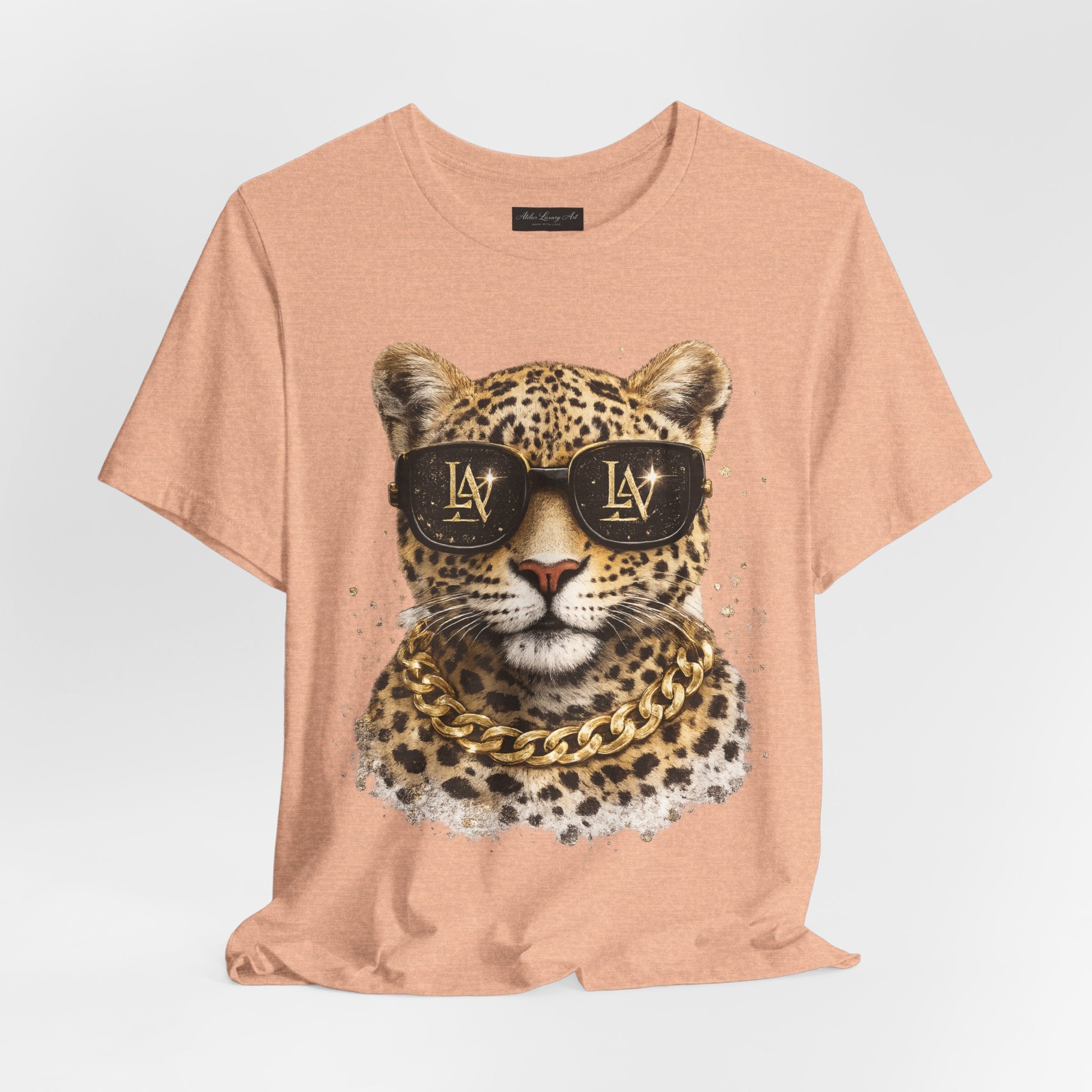 Leopard with Sunglasses Tee | Gold Chain Cheetah Graphic Shirt