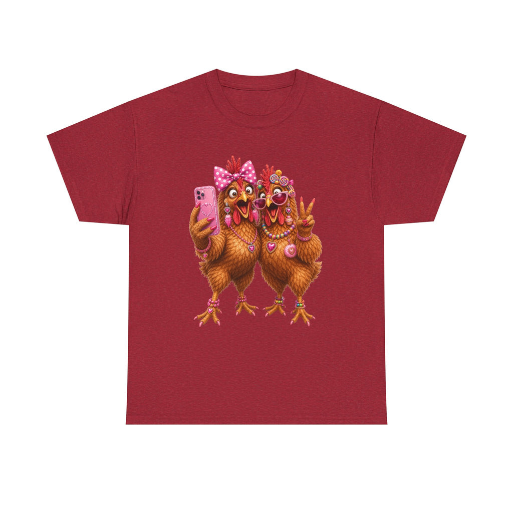 Two Chickens Taking Selfie T-Shirt | Funny Poultry Illustration