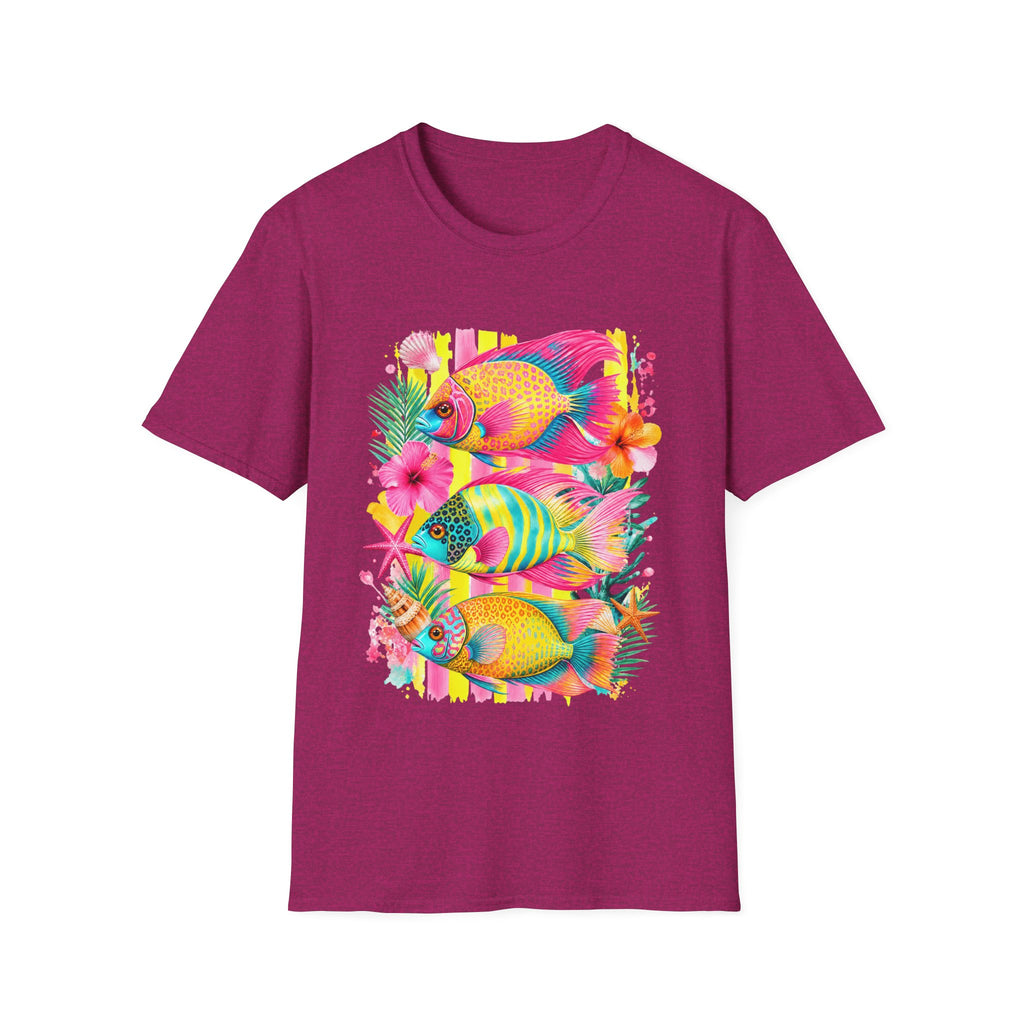 T-shirt Poisson tropical coloré | Illustration Néon Hibiscus Plage