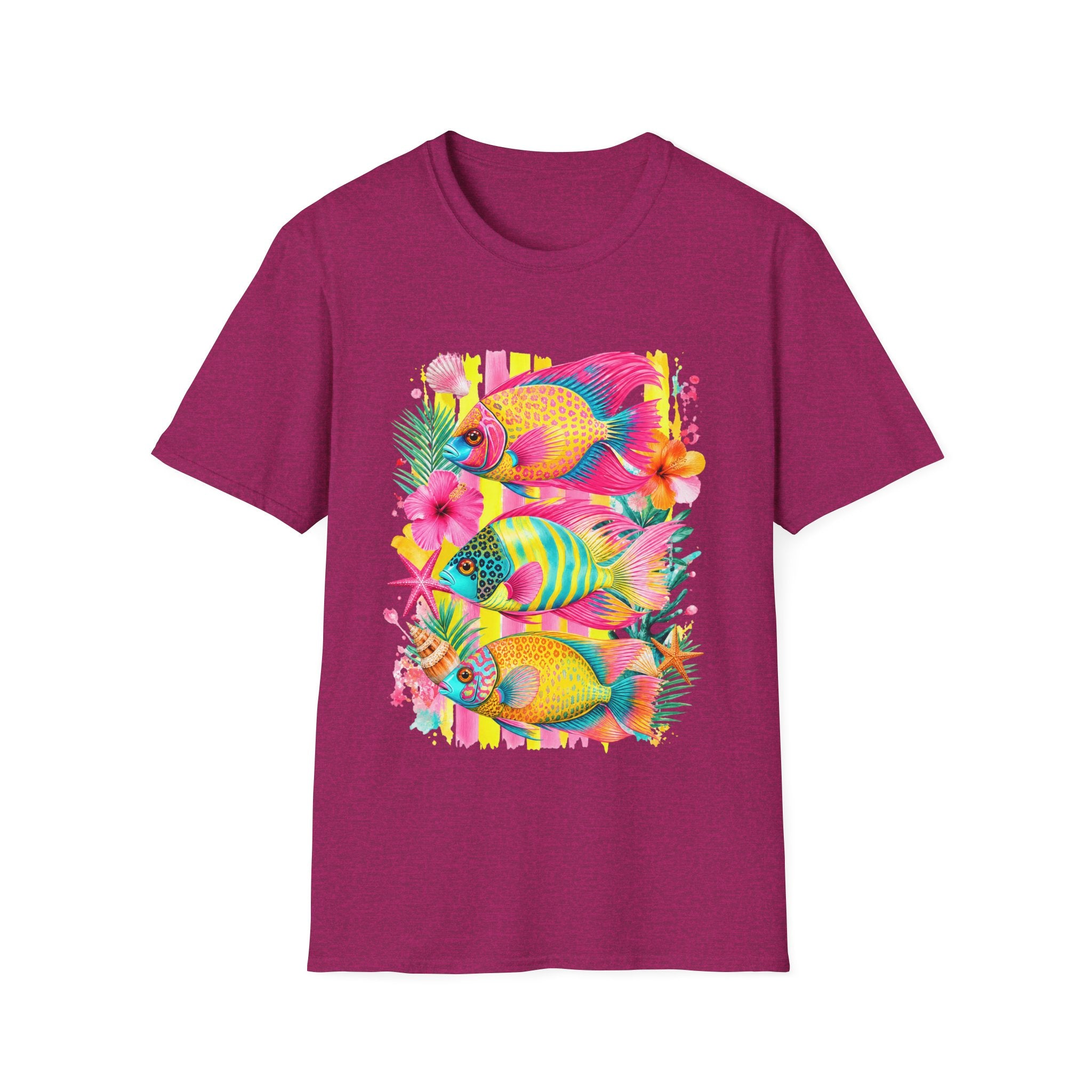 T-shirt Poisson tropical coloré | Illustration Néon Hibiscus Plage