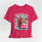 Summer Vibes Cow on Jet Ski T-Shirt | Cute Tropical Floral Beach Design