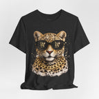 Leopard with Sunglasses Tee | Gold Chain Cheetah Graphic Shirt