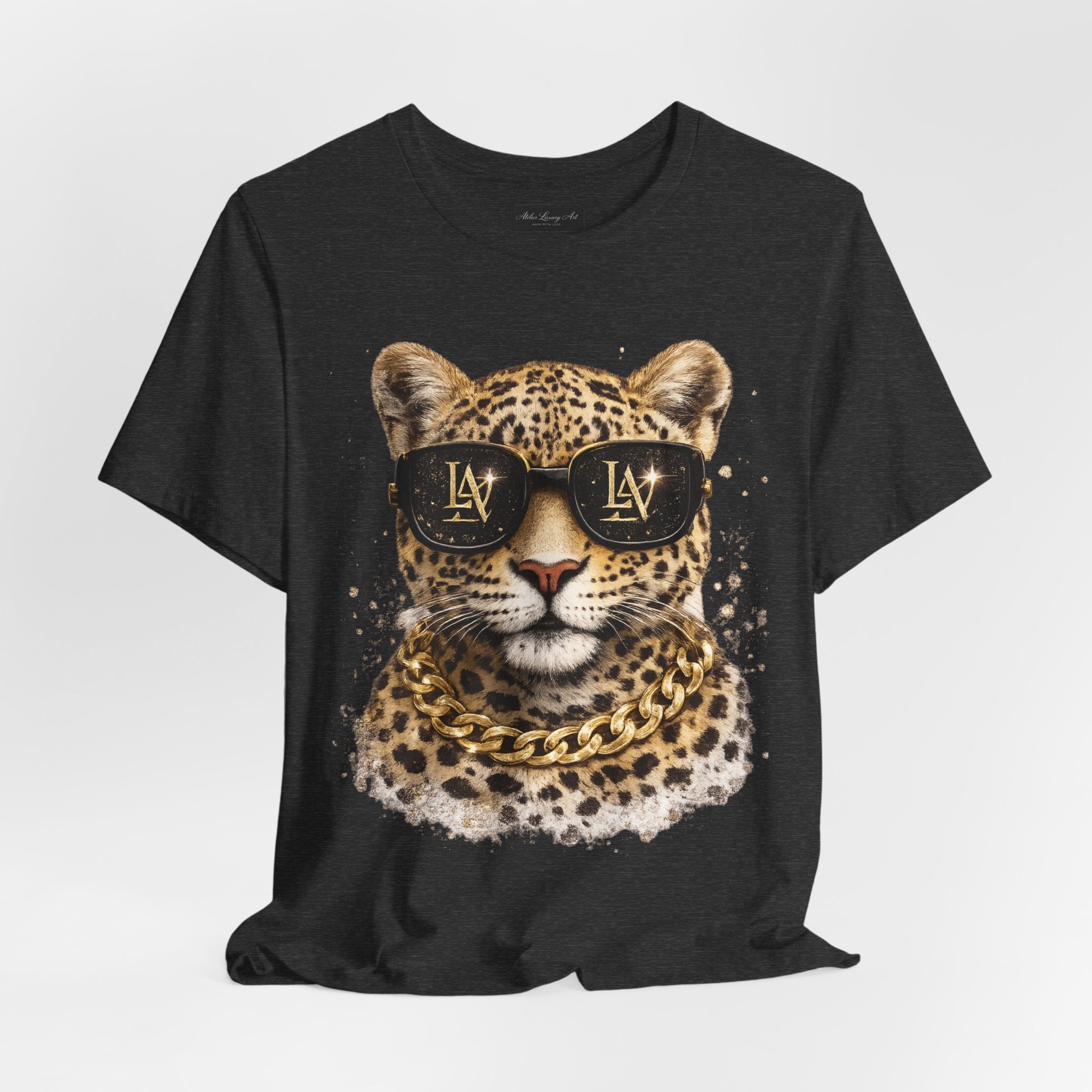 Leopard with Sunglasses Tee | Gold Chain Cheetah Graphic Shirt